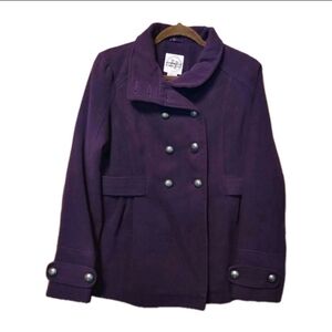 Hydraulic Purple Double Breasted Pea Coat With Low Or High Collar Size Large